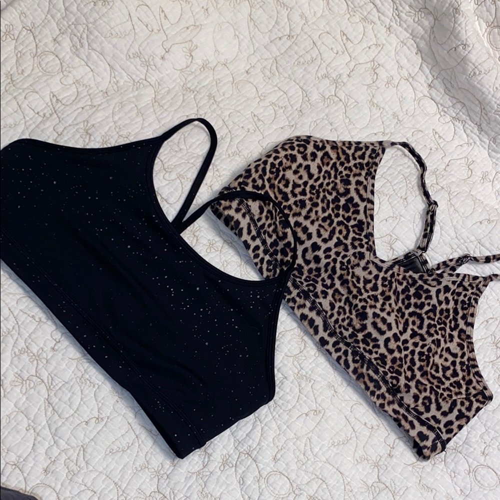 Leopard and Black Sparkle Sports Bras